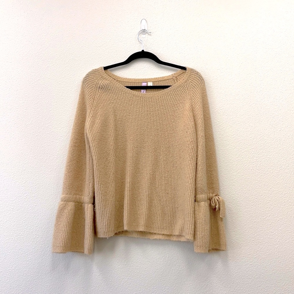 Alya- Women’s Tan Sweater With Ruffle Sleeves